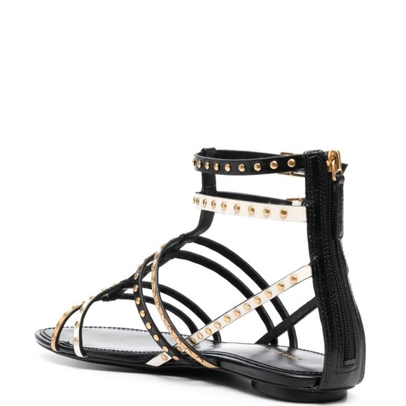 Tory Burch $338 CAPRI GLADIATOR STUDDED SANDAL 3 Tone Leather Black Ivor… - Picture 4 of 9